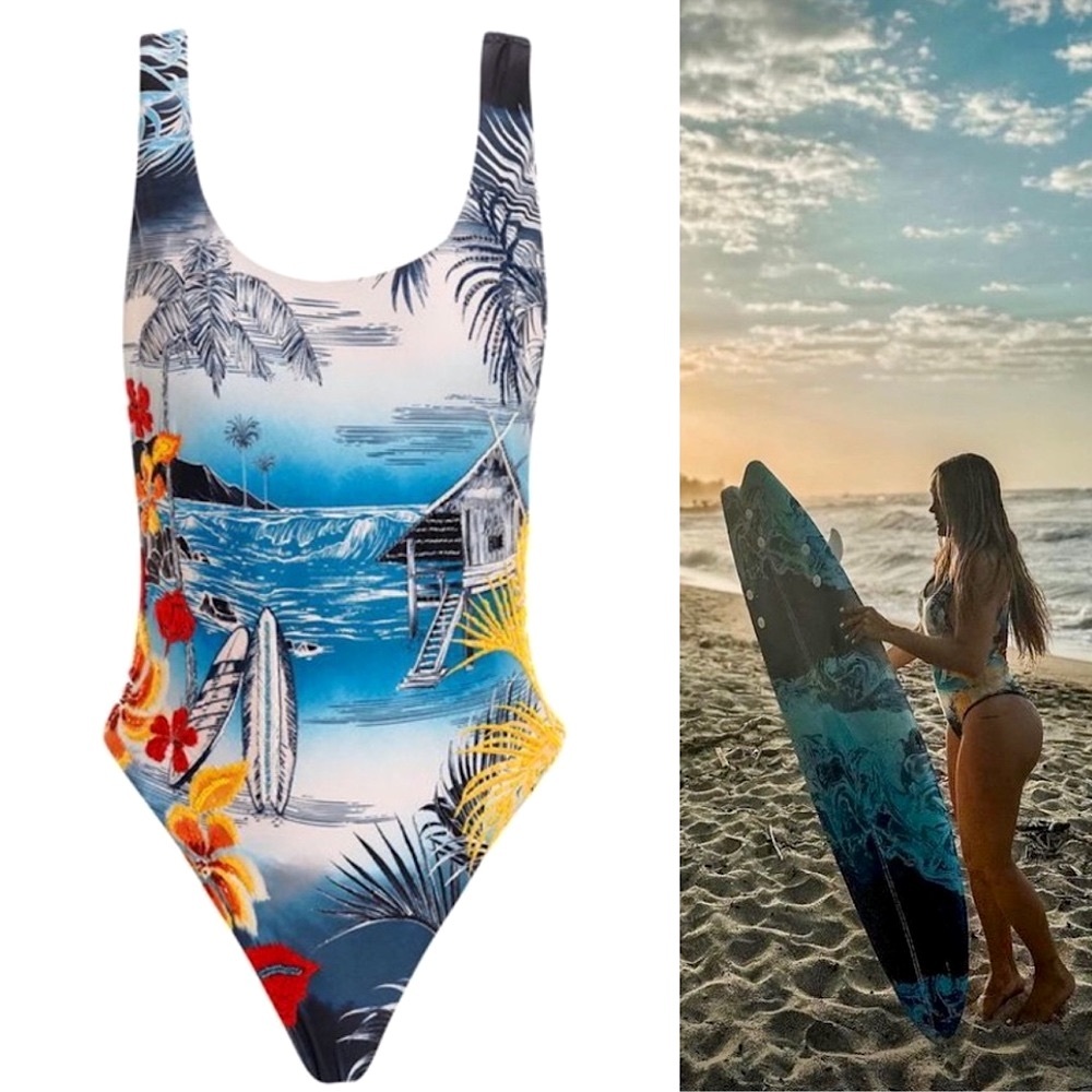 Agua Bendita Surfer Tribeca Shaka Embellished One Piece Swimsuit- M